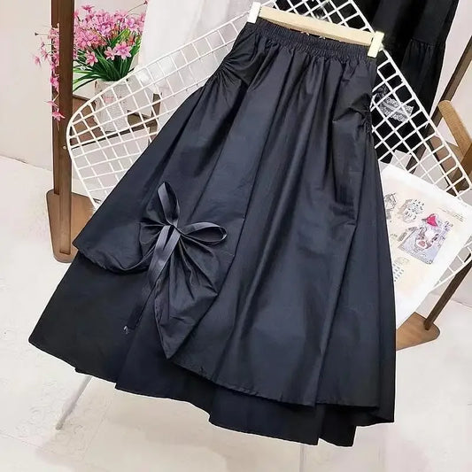 High-Waisted Slimming A- Line Skirt For Women
 Trendy Bow Slimming, Black, Dressy, and Sensible Design
 Umbrella Skirt Elegant Fashion